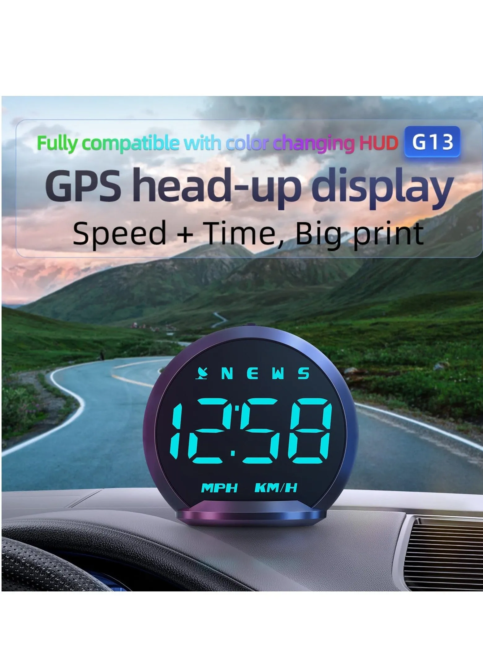 Gps Speedometer, Digital GPS Speedometer MPH, Multi-color Free Match Car Large Font Display Speed, Time, Compass, Satellite Number, USB Plug and Play, Suitable for All-2