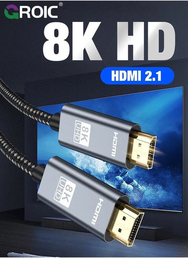 Grey DisplayPort to HDMI Cable 6.5ft, Snowkids Passive 8K Display Port to HDMI Cord, Unidirectional DP to HDMI Wire Supports 8K 60Hz, 1080P, 4K 120Hz-2