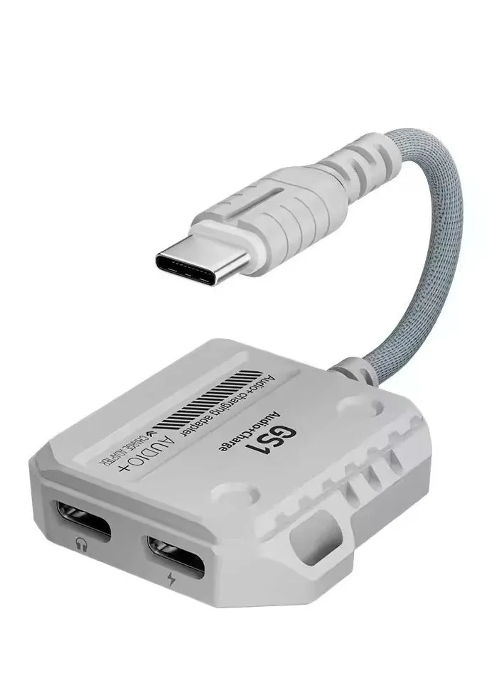 محول شحن  بليكستون GS1 سريع 2 في 1 بقوة 100 وات من نوع Pd، من USB-c إلى منفذين تايب سي، من النوع C إلى كابل صوت، محول شحن سريع عالي الدقة بقوة 60 وات اللون ابيض-1