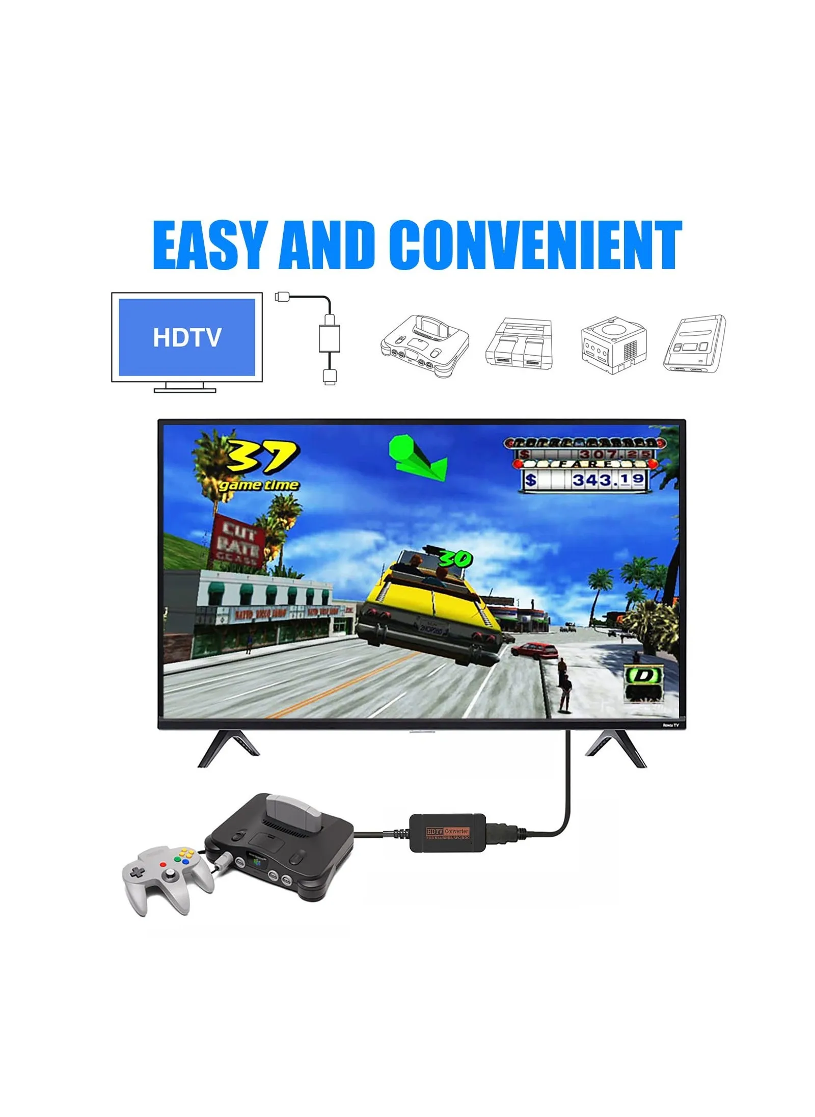 محول HDMI متوافق مع Nintendo 64/Game Cube/SNES، كابل HDMI ومحول HDMI محول Gamecube HDMI مع كابل HDMI محول HDMI للألعاب القديمة لوحدات التحكم في الألعاب مع كابل HDMI-2