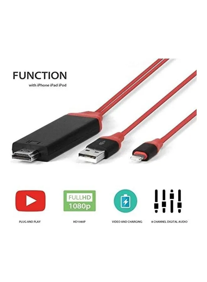 كابل HDMI AV للتلفزيون لهاتف أبل آيفون أحمر/أسود-2