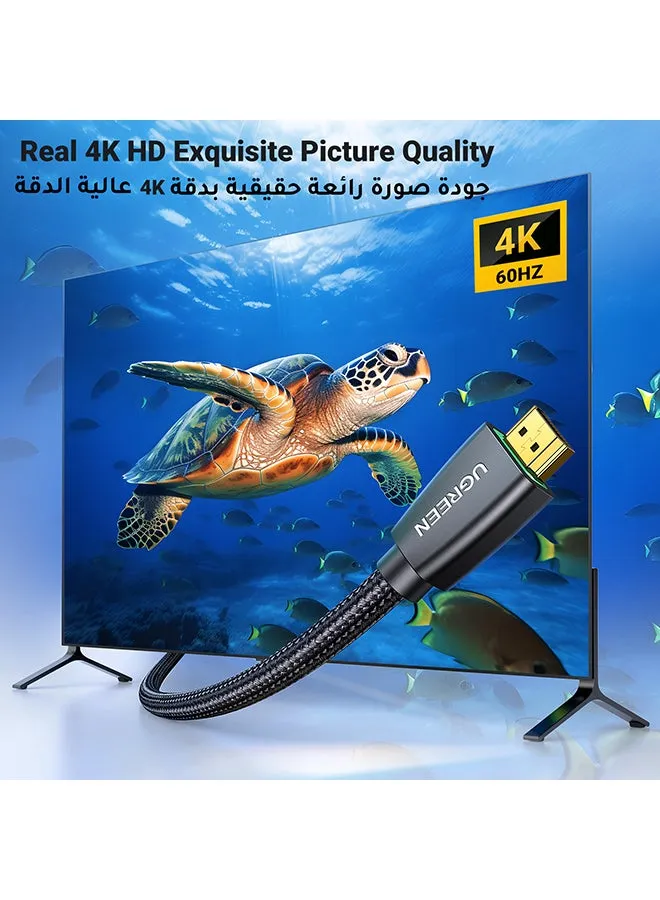 كابل فيديو HDMI 2.0 مضفر بشريحة 1M بسرعة نقل عالية 18 جيجابت في الثانية وبجودة 4K عند تردد 60 هرتز من HDMI إلى HDMI بدقة فائقة الوضوح وبتصميم ثلاثي الأبعاد متوافق مع أجهزة ماك بوك برو وأجهزة التلفزيون بدقة فائقة الوضوح وأجهزة نينتندو سويتش وإكس بوكس وبلايستيشن 5/4 وأجهزة اللابتوب - بطول 1 متر أسود-2