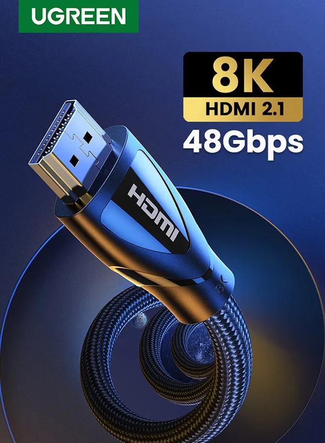 كابل HDMI 2.1 بجودة 8K وطول متر واحد وغلاف من النايلون المضفور بدقة فائقة الوضوح وسرعة عالية 48 جيجابت في الثانية وتردد 60 هرتز، يدعم تقنية HDR وتقنية دولبي، متوفق مع ماك بوك برو طراز 2021 وبلايستيشن 4/5 وتلفزيون سامسونج أسود-1