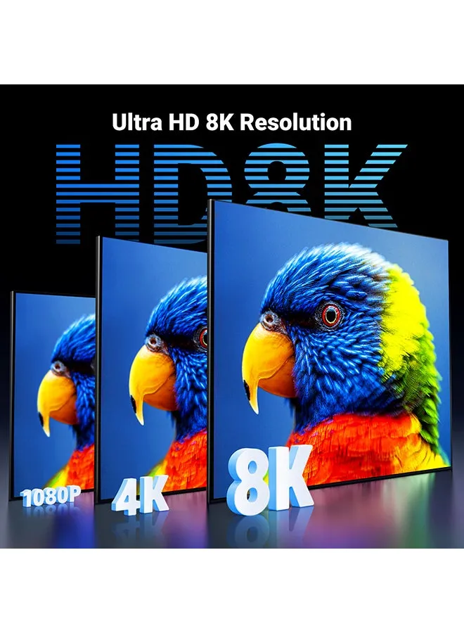 كابل HDMI 2.1 بجودة 8K وطول متر واحد وغلاف من النايلون المضفور بدقة فائقة الوضوح وسرعة عالية 48 جيجابت في الثانية وتردد 60 هرتز، يدعم تقنية HDR وتقنية دولبي، متوفق مع ماك بوك برو طراز 2021 وبلايستيشن 4/5 وتلفزيون سامسونج أسود-2