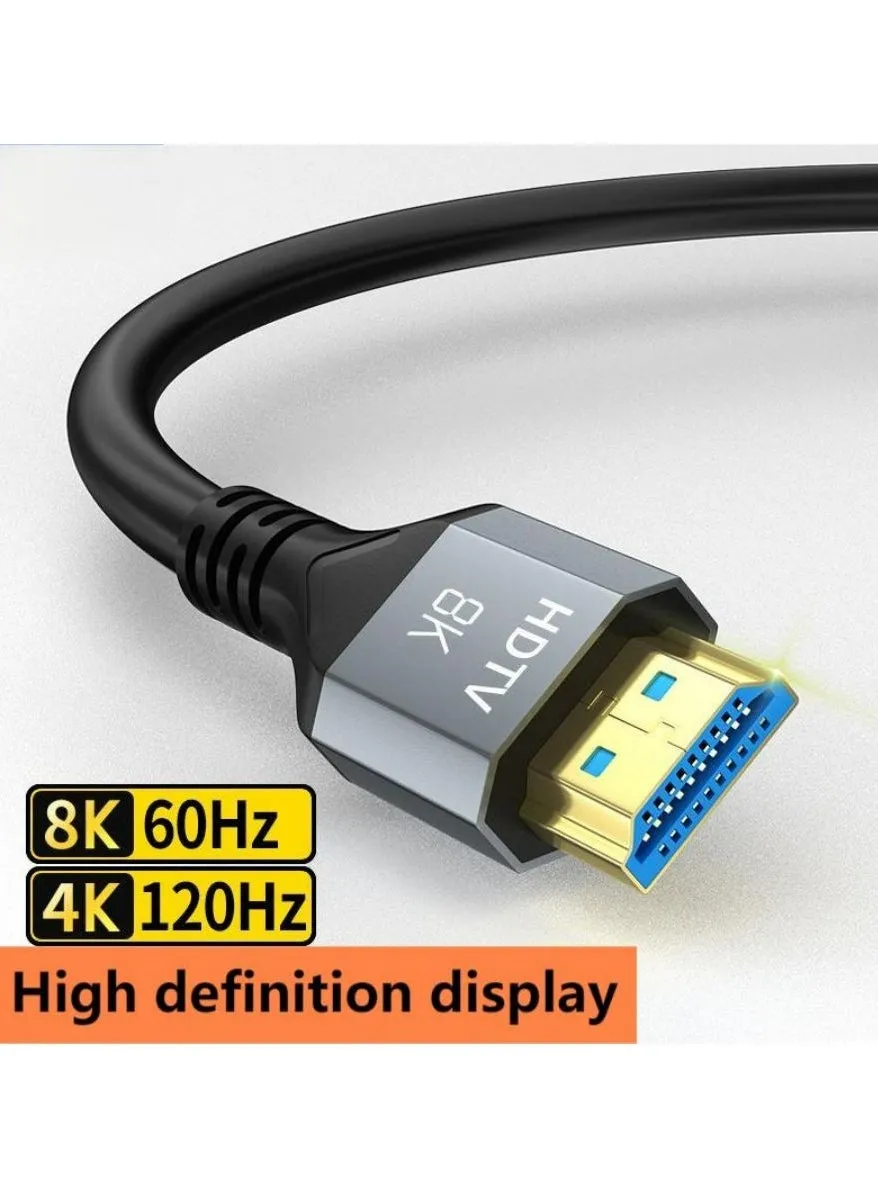 كابل بسلك بمنفذ HDMI 2.1 بجودة 8K وسرعة فائقة 48 جيجابت في الثانية بجودة 8K لكل 60 هرتز بتصميم سلك مضفر بمنفذ HDMI وتقنية HDR ديناميكية مع تقنيات دولبي فيجن وقناة عودة الصوت المحسنة متوافق مع لابتوب ماك بوك برو إصدار 2021 وأجهزة ألعاب بلايستيشن 5 و4 وإكس بوكس وتلفزيون روكو بدقة فائقة الوضوح وجهاز بروجيكتور بقرص بلو راي- بطول 2 م أسود-2