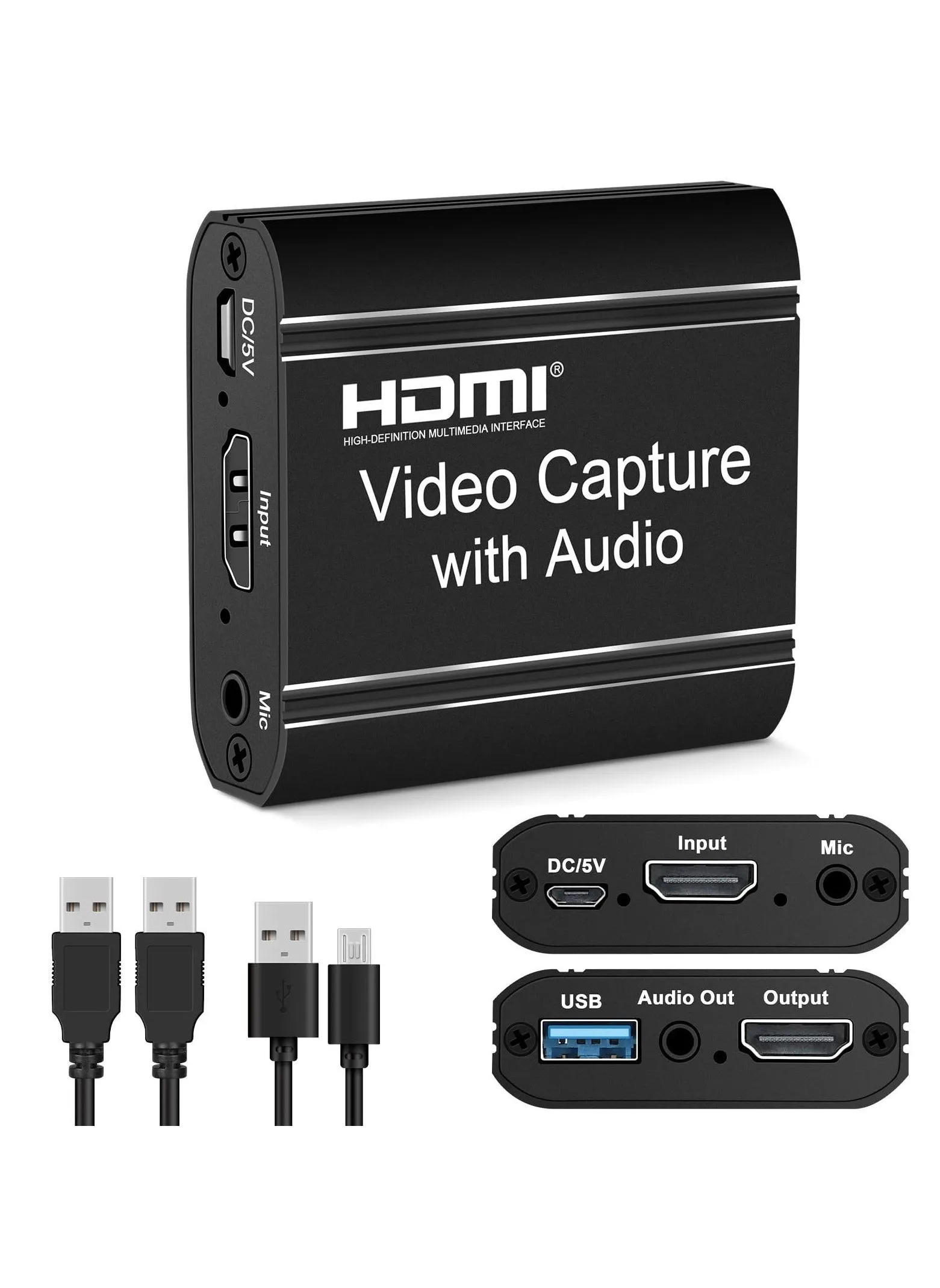 بطاقة التقاط HDMI، بطاقة التقاط فيديو HDMI مع Loop-Out، بطاقة التقاط 4K HDMI إلى USB لتسجيل الصوت والفيديو للألعاب/البث المباشر/مؤتمرات الفيديو، متوافقة مع Nintendo Switch/PS4/PS5/Xbox One-1