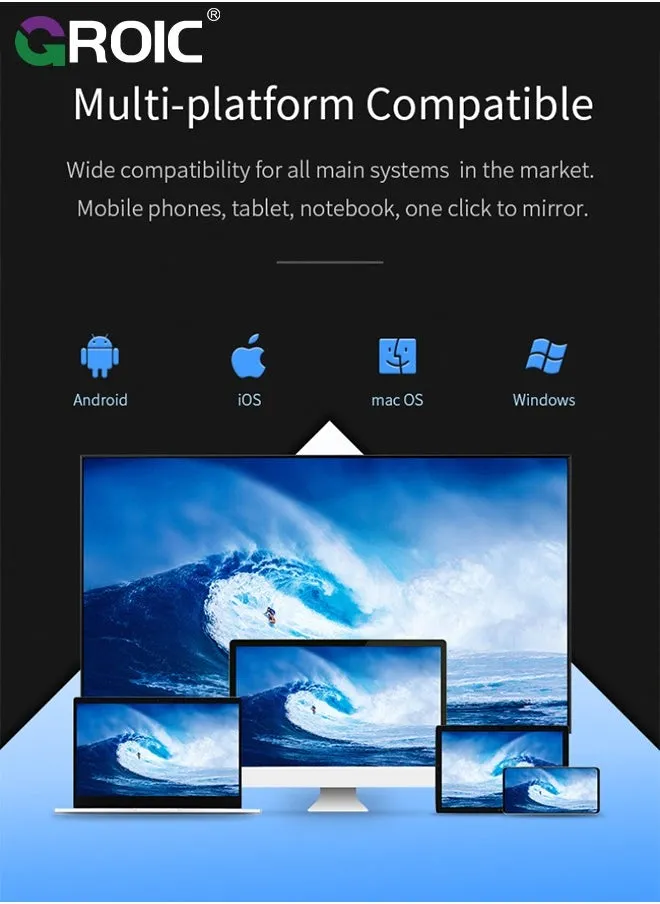 محول عرض لاسلكي HDMI واي فاي 1080 بكسل لشاشة الهاتف المحمول مع جهاز استقبال دونجل لهاتف iPhone Mac iOS Android إلى جهاز عرض التلفزيون يدعم Miracast Airplay DLNA-2