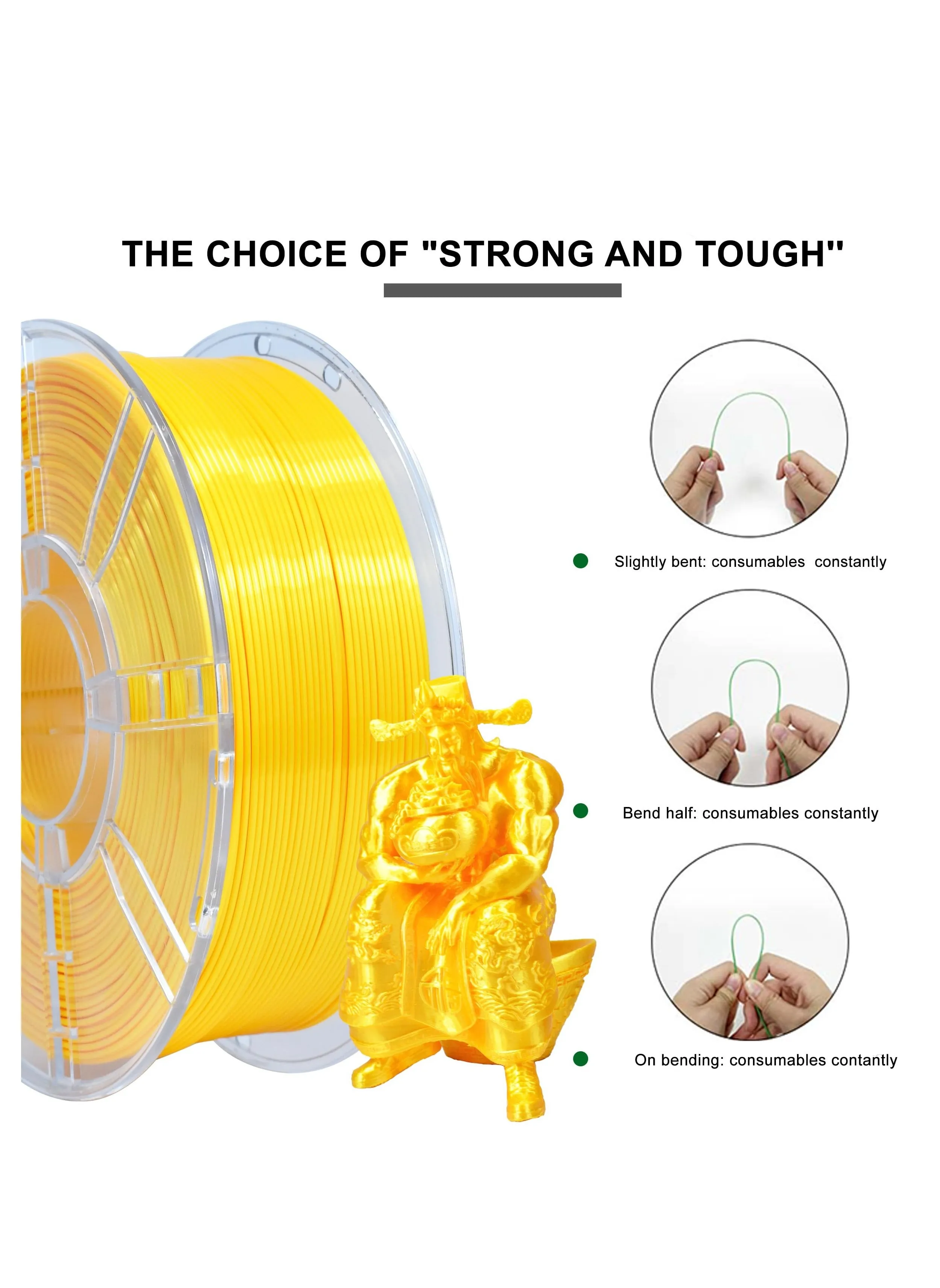 High Quality Silk Gold Yellow PLA 3D Printer Filament 175mm 1KG Spool Compatible with Most FDM Printers Accurate +/-002mm-2