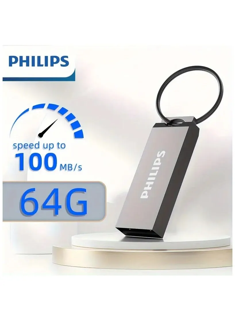 High-Speed Metal USB 2.0 Flash Drive - Retractable Thumb Drive 64GB, Shockproof & Antimagnetic Storage Device with Keyring for Data Transfer & Backup 64 GB-1