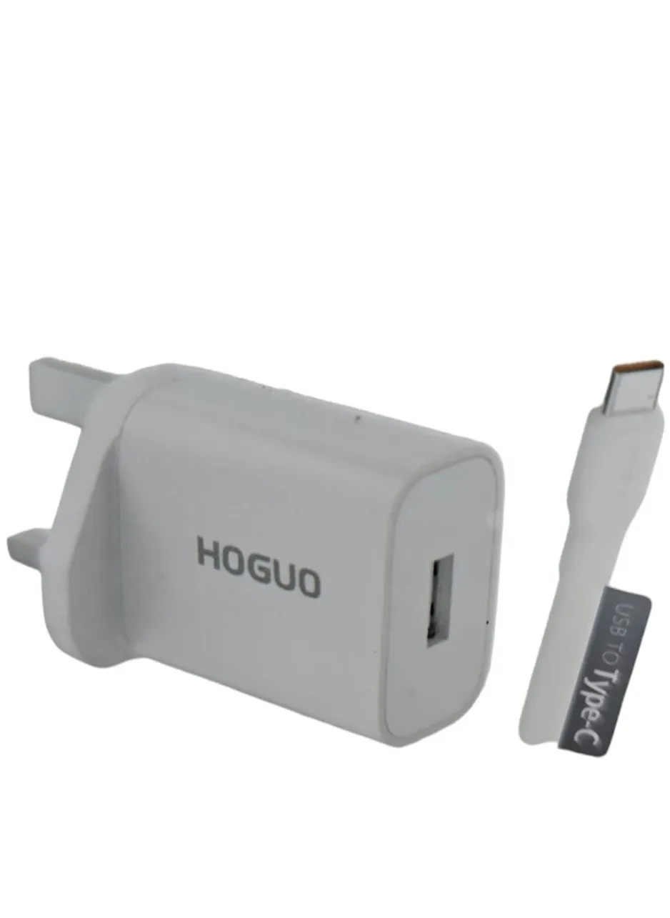 شاحن حائط Hoguo مزود بتقنية الشحن السريع الآمن مع كابل من النوع C ومنفذ USB بقدرة 18 وات باللون الأبيض-1