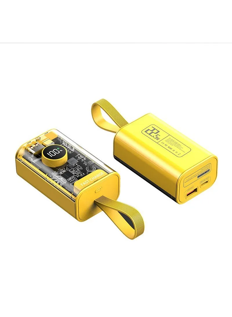 Hot selling fast charging PD22.5W transparent case mobile phone mobile power 20000 mA with lanyard charging treasure giftYellow/A673 transparent lanyard Yellow/A673 transparent lanyard-1