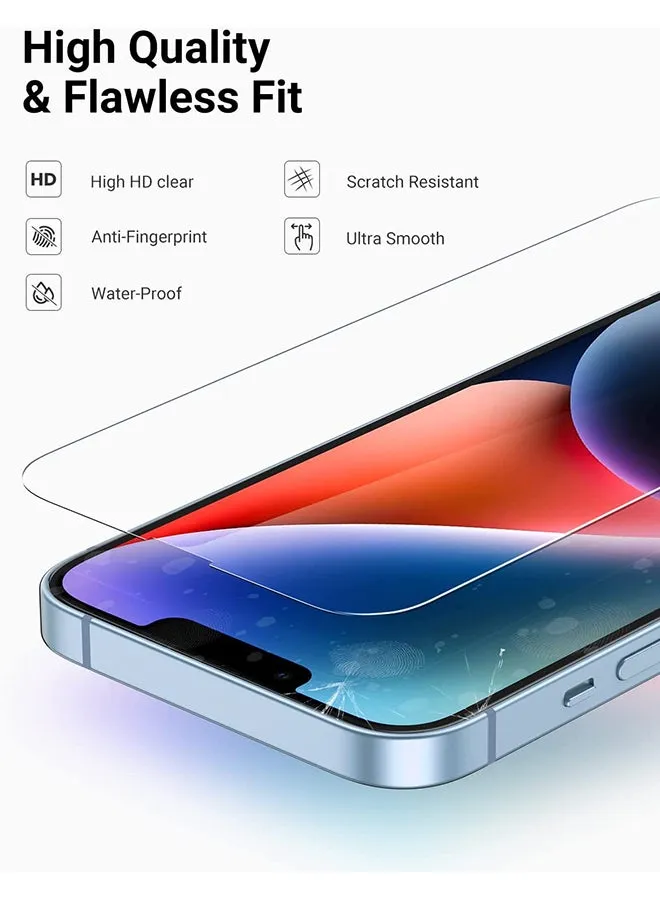 واقي شاشة iPhone 14/iPhone 13/iPhone 13 Pro مكون من قطعتين مقاس 6.1 بوصة خالٍ من الفقاعات عالي الدقة ومقاوم للخدش ومضاد لبصمات الأصابع وتغطية كاملة للشاشة شفاف شفاف-2