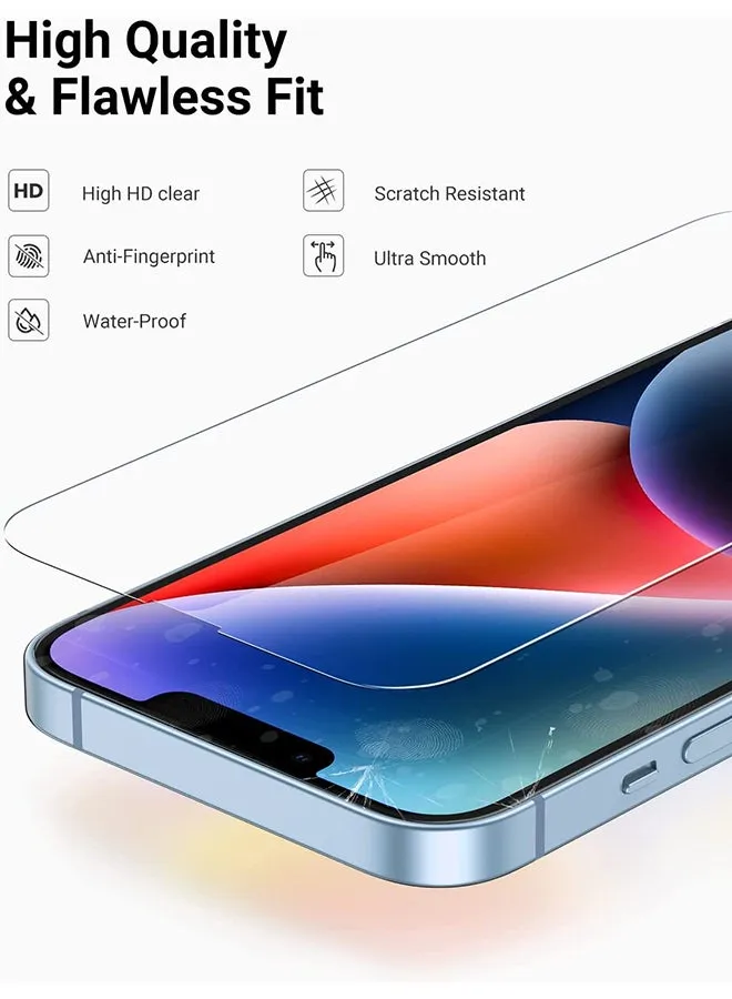 واقي شاشة iPhone 14 Plus/iPhone 13 Pro Max عبوتين مقاس 6.7 بوصة مع إطار محاذاة سهل التركيب، خالٍ من الفقاعات، شفاف عالي الدقة، مقاوم للخدش، مضاد لبصمات الأصابع، طبقة زجاجية مقسى كاملة الشاشة شفاف-2
