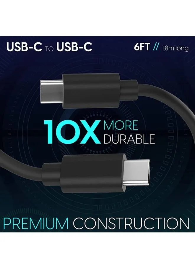 كابل USB C إلى USB C 6ft شاحن هاتف Android شديد التحمل PD Type C سريع الشحن سلك توصيل الطاقة لهاتف Samsung Galaxy S21 / S20 / S10 / S9 / S8 لأجهزة Apple MacBook iPad Pro 1M-2