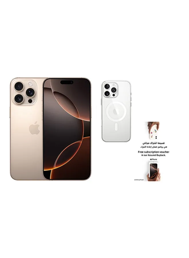 iPhone 16 Pro Max 256GB Desert Titanium 5G With FaceTime - Middle East Version With Magsafe Clear Case And Assured Voucher Buyback Worth SR150-1