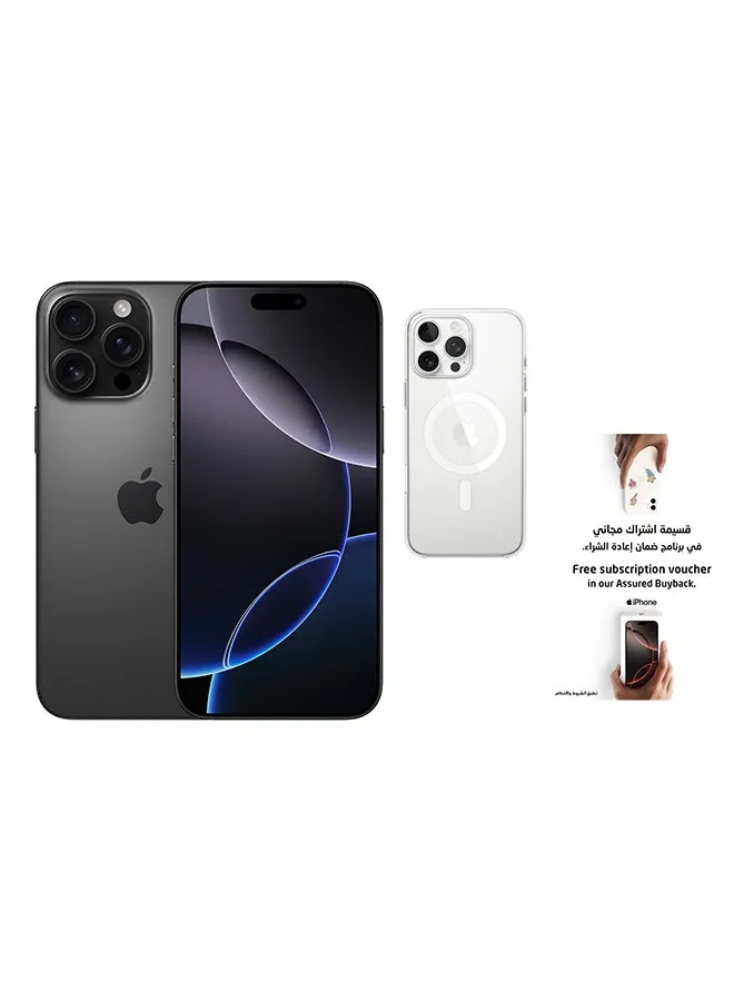 iPhone 16 Pro Max 512GB Black Titanium 5G With FaceTime - Middle East Version With Magsafe Clear Case And Assured Voucher Buyback Worth SR150-1