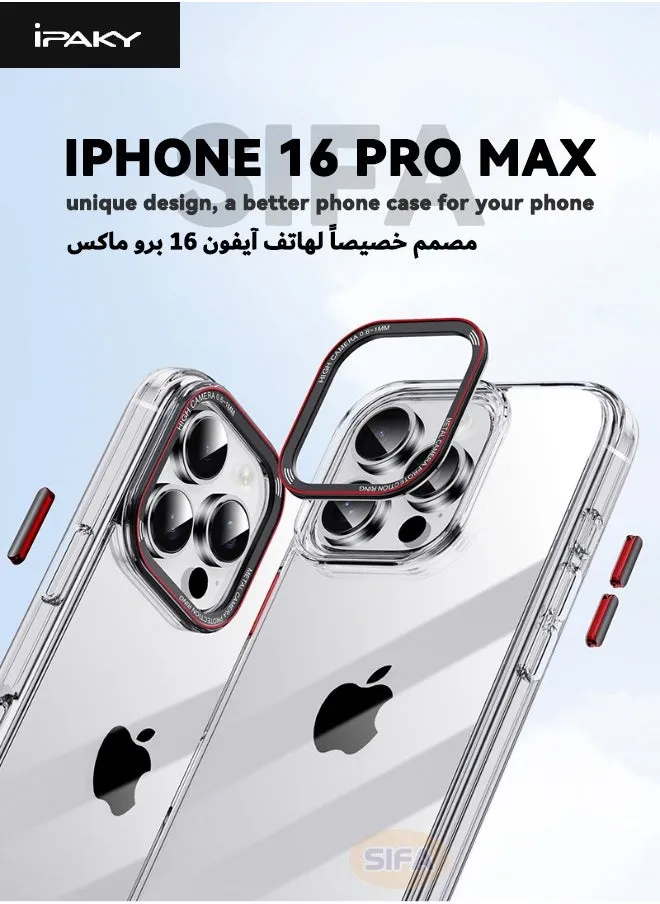 حافظة iPhone 16 Pro Max مع حلقة واقية للعدسة المعدنية، [مضادة للسقوط] [مضادة للانفجار] [بصمة أصابع غير لاصقة] حافظة مع أزرار معدنية لهاتف Apple iPhone 16 Pro Max 2024، شفافة-2