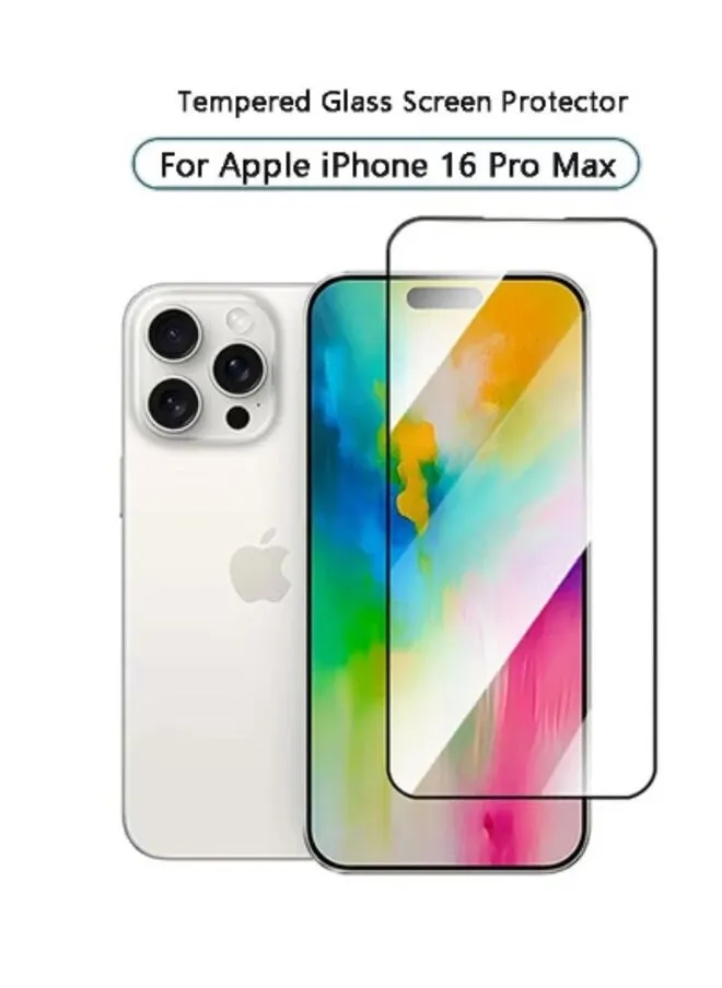 واقي شاشة iPhone 16 Pro Max، غشاء واقي شاشة عالي الدقة، واقي شاشة من الزجاج المقوى 9H، سهل التركيب، غشاء مضاد للخدش خالٍ من الفقاعات-1