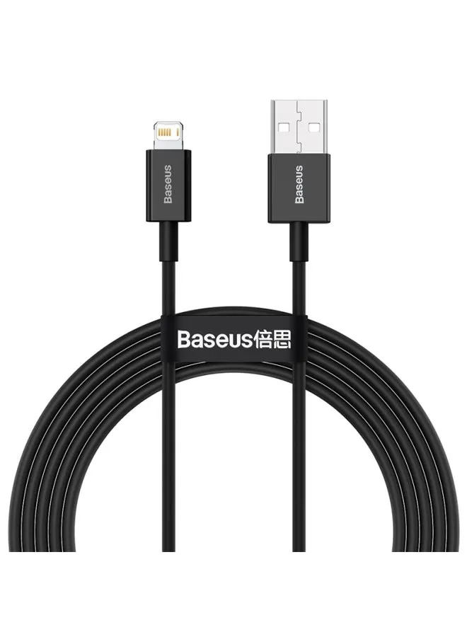 كابل بيانات Baseus Superior للشحن السريع من USB إلى IP 2.4A (2m) أسود أسود-1