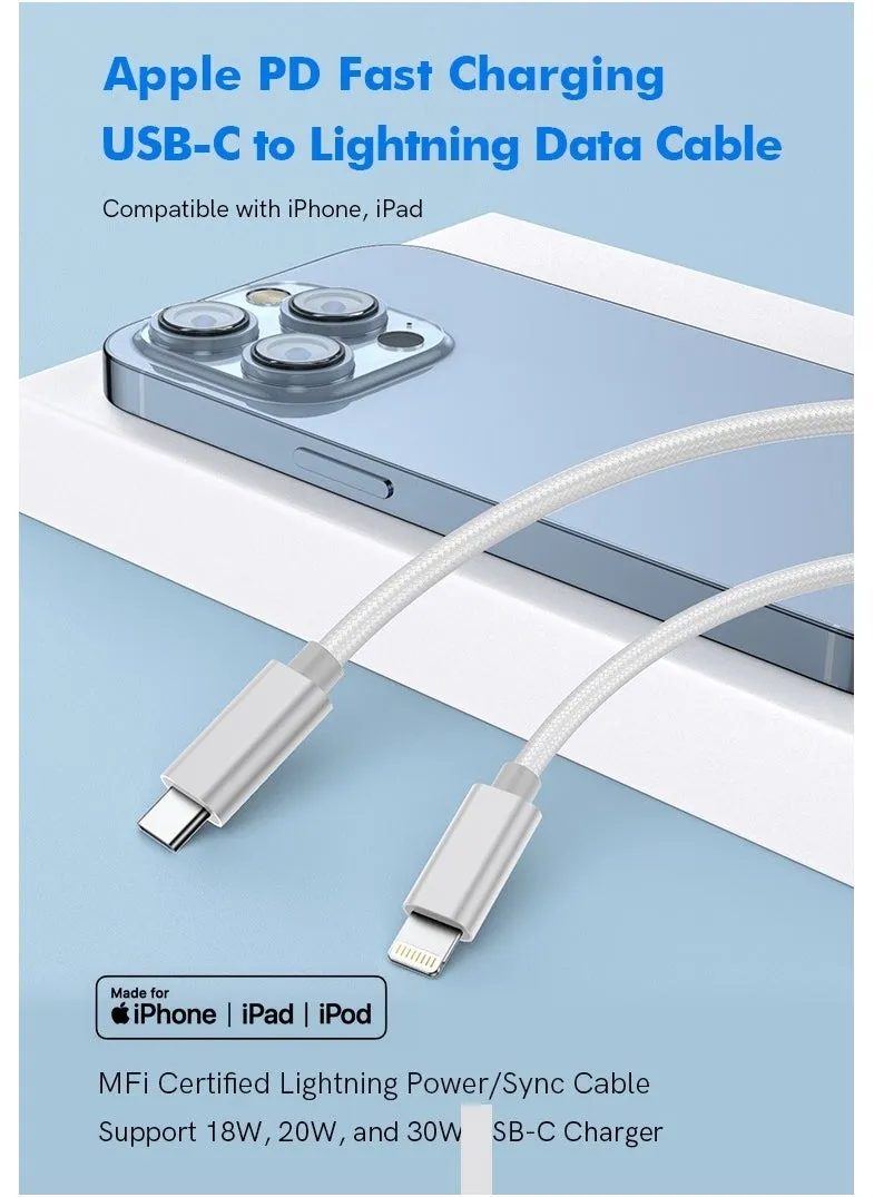 كابل شاحن iPhone 1M [معتمد من MFi] كابل USB C إلى Lightning شحن سريع مضفر توصيل الطاقة PD 20W كابل iPhone لـ iPhone 14/14 Pro/14 Plus/14 Pro Max، iPad Pro، iPhone 8-13 جميع السلاسل-2