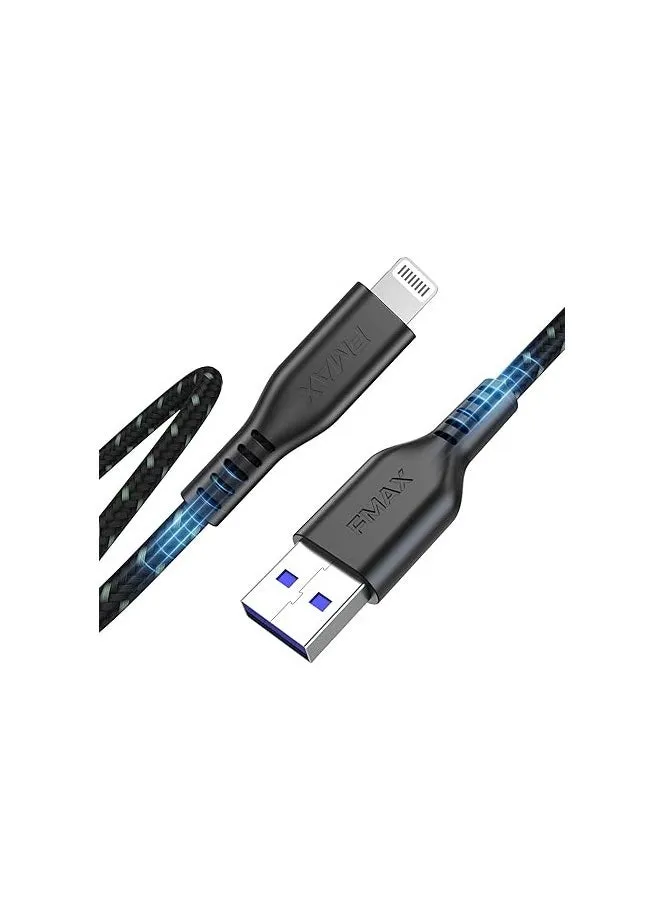 كيبل USB نوع ايه الى لايتنينج معتمد من ابل بطول 4 قدم، كيبل شحن USB / مزامنة لايتنينج متوافق مع ايفون 14/13/12/11/برو/ماكس/ميني/اكس/بلس/8/7/6/5S/SE/بلس/ايباد (اسود-1.2 متر/4 قدم)-1