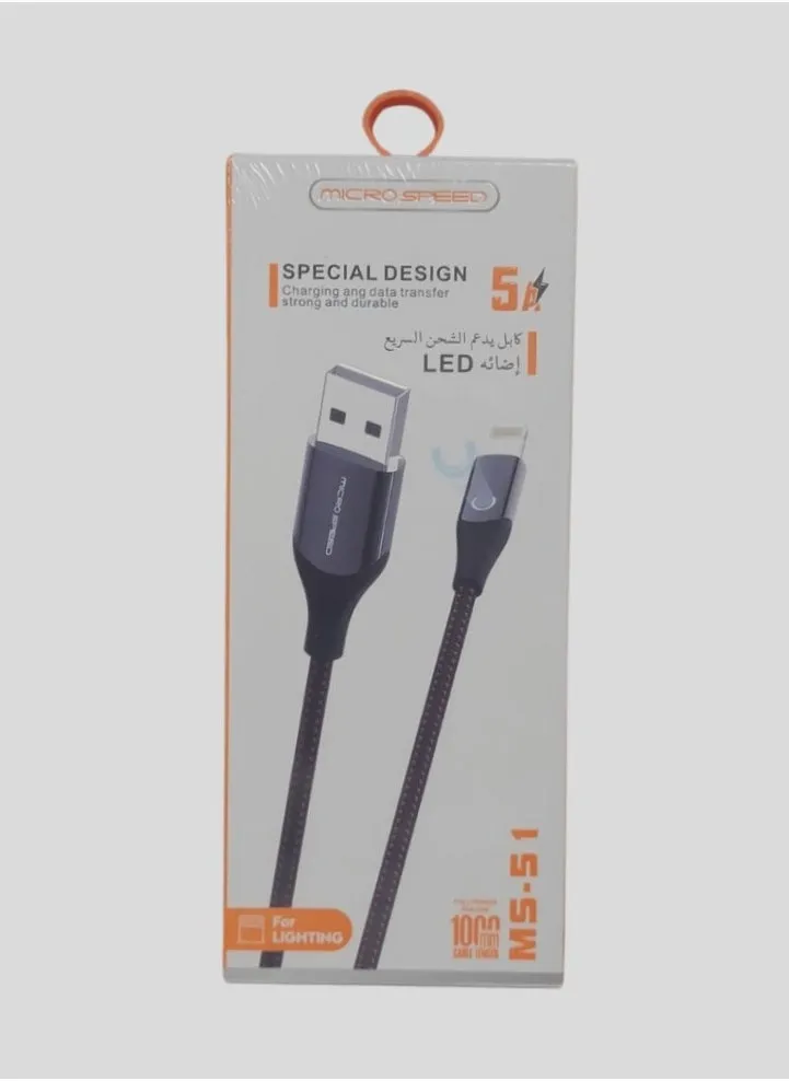 كيبل ايفون USB متر 1 قماش -م/MS-51 إضائة LED ماركة ميكروسبيد-2