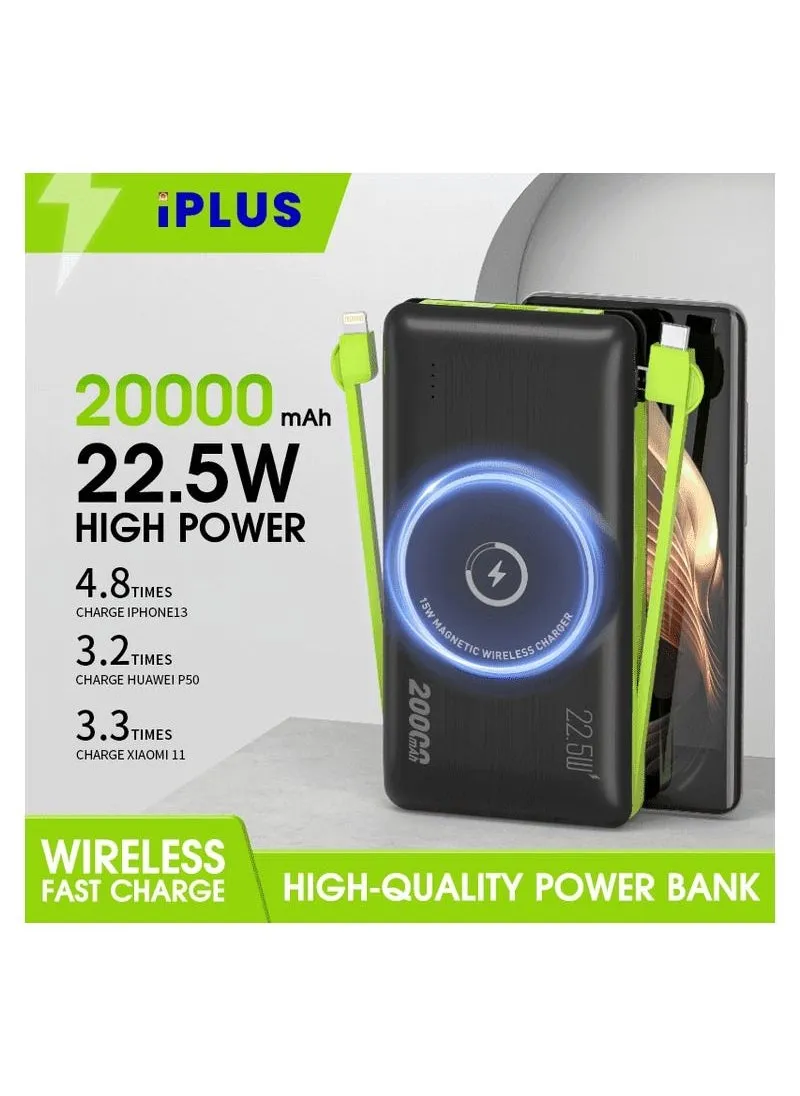 iPLUS iP-B102 شحن سريع بنك الطاقة اللاسلكي 20000mAh 15W 22.5W QC3.0 مع كابل شحن داخلي 50٪ شحن في 30 دقيقة-1