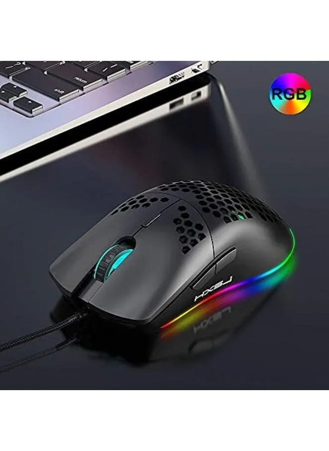 ماوس ألعاب سلكي J900 USB ماوس ألعاب Rgb مع ستة تصميم مريح Dpi قابل للتعديل لأجهزة الكمبيوتر المحمول المكتبية أسود Myc9755B-2