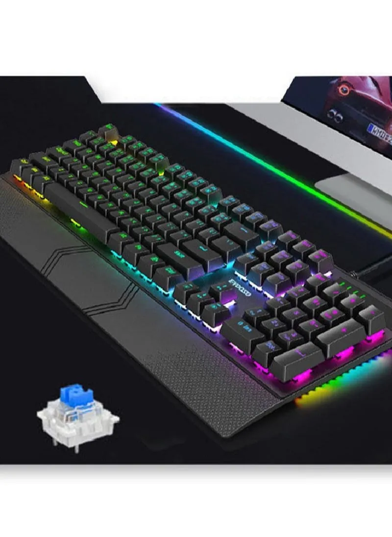 لوحة مفاتيح الألعاب الميكانيكية K-662 104key RGB مفاتيح باللون الأسود والأزرق-2