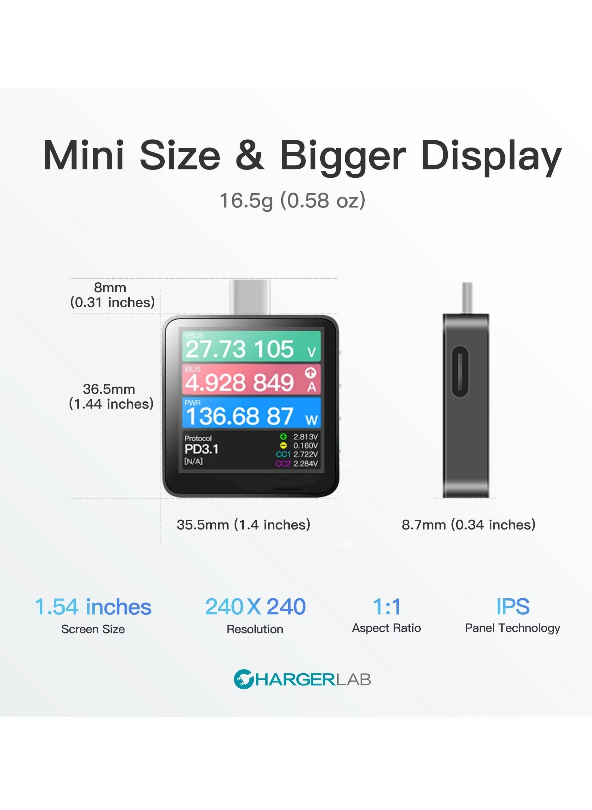 KM003C Portable USB-C Fast Charging Tester PD3.1 QC5.0 Digital Voltmeter & Ammeter Power Bank Tester-2