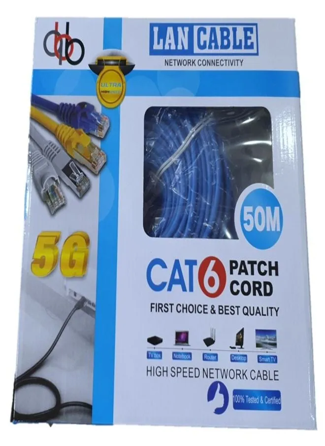 كابل إيثرنت Cat6E Network Round Cord (50 متر) RJ45 23AWG متوافق مع أجهزة الكمبيوتر المحمول والكمبيوتر المحمول ومودم اللون الأزرق-2