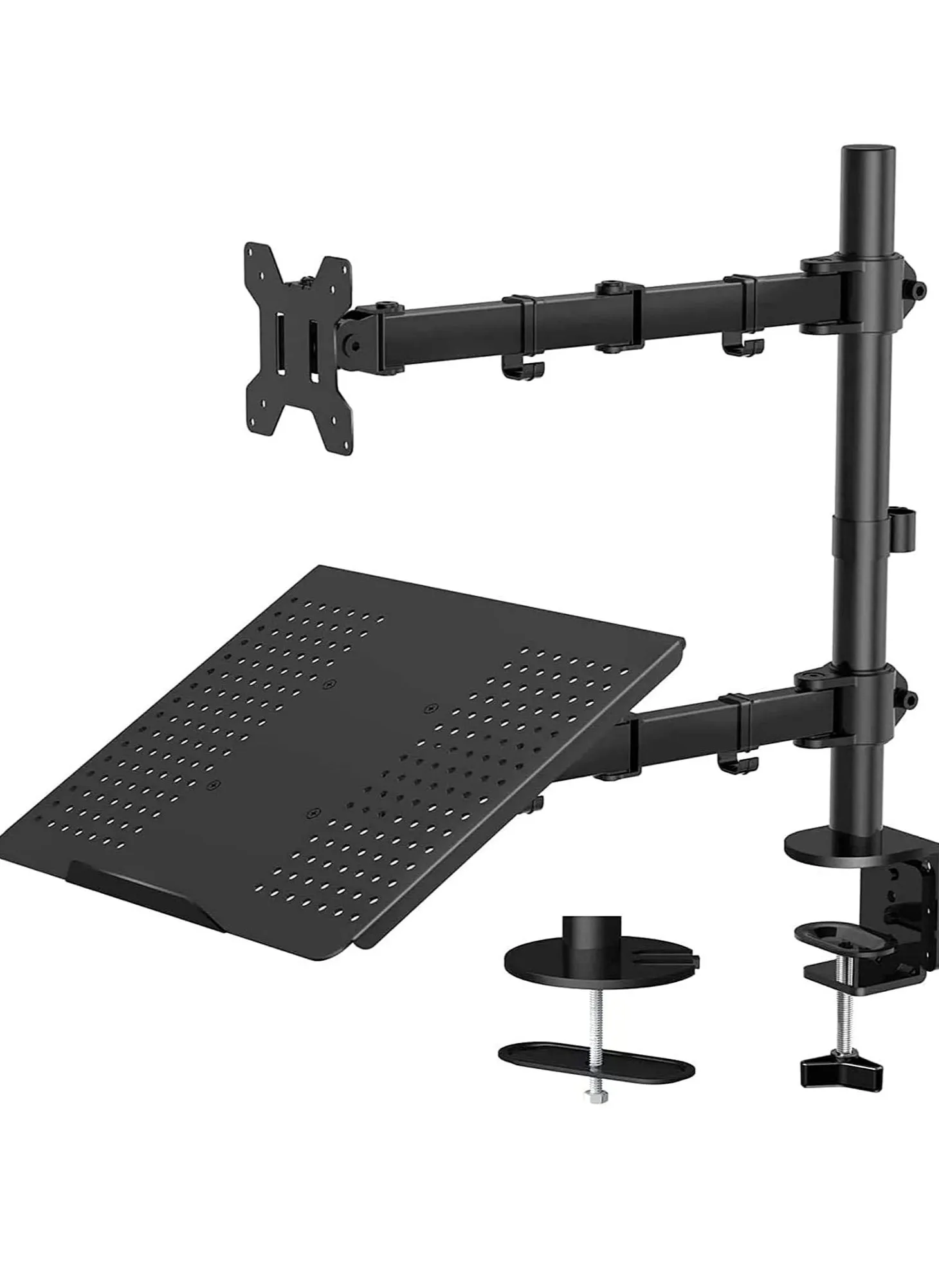 Laptop Monitor Mount Stand with Keyboard Tray, Adjustable Notebook Desk Mount with Clamp and Grommet Mounting Base for 13 to 32inch LCD Computer Screens Up to 8kg, Notebook up to 17inch-1