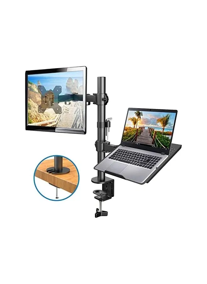 Laptop Monitor Mount Stand with Keyboard Tray, Adjustable Notebook Desk Mount with Clamp and Grommet Mounting Base for 13 to 32inch LCD Computer Screens Up to 8kg, Notebook up to 17inch-2