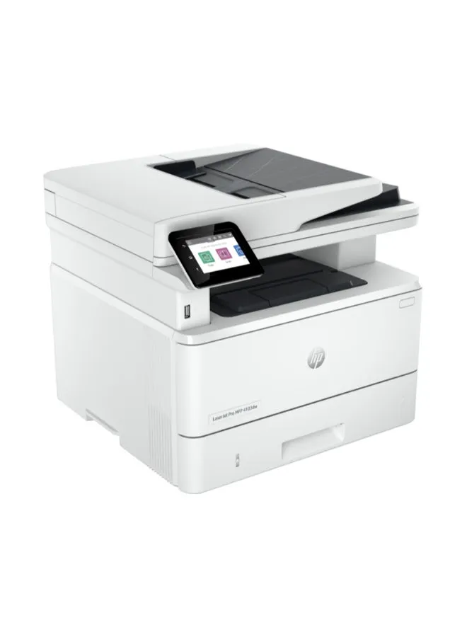 طابعة LaserJet Pro MFP 4103dw، شاشة لمس ملونة مقاس 2.7 بوصة، سرعة طباعة تصل إلى 42 صفحة في الدقيقة، سرعة نسخ تصل إلى 40 نسخة في الدقيقة، سعة 50 ورقة لوحدة تغذية المستندات التلقائية 2Z627A-2