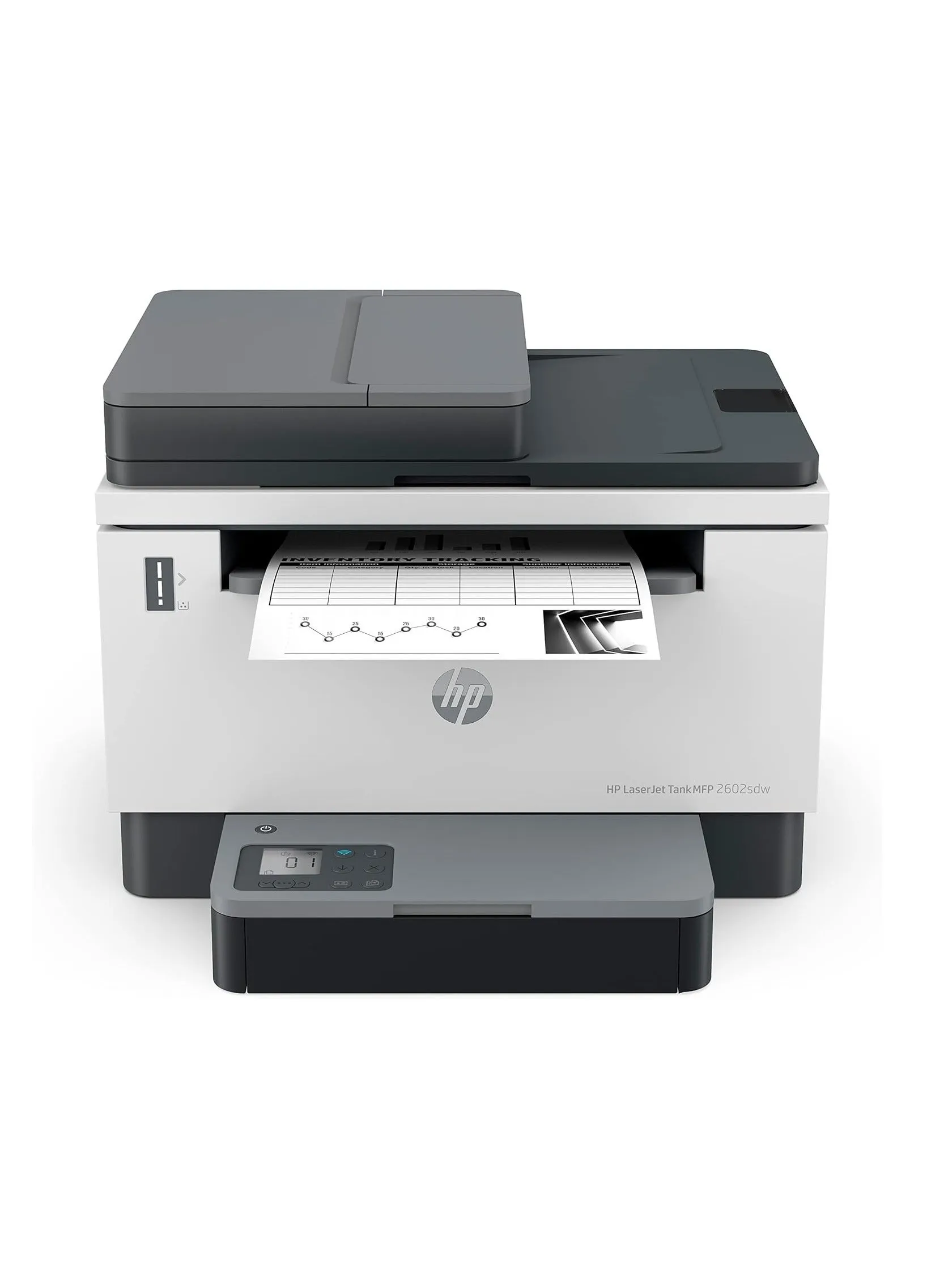 طابعة LaserJet Tank MFP 2602sdw، أبيض وأسود، 22 صفحة في الدقيقة، طابعة للأعمال، المسح الضوئي إلى البريد الإلكتروني/PDF؛ طباعة على الوجهين؛ وحدة تغذية المستندات التلقائية سعة 40 ورقة؛ واي فاي؛ مملوء مسبقًا بالحبر لطباعة ما يصل إلى 5000 صفحة-2R7F5A أبيض-1