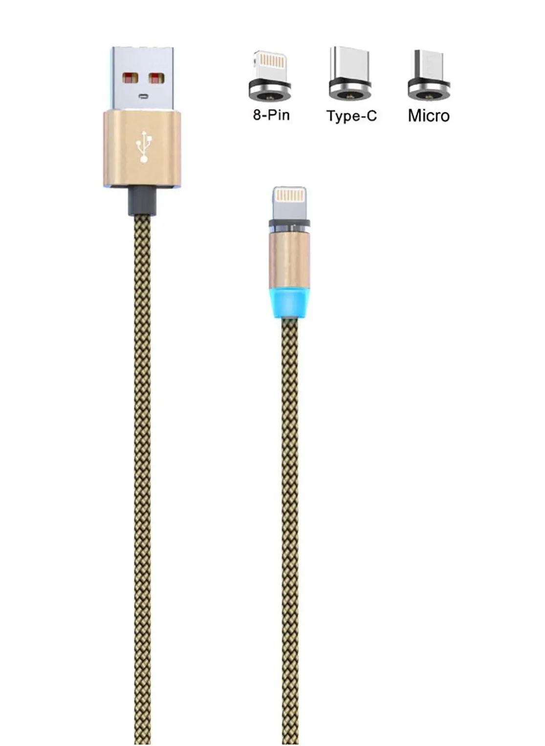 سلك شحن مغناطيسي 3 في 1 بمنفذ USB نوع type-c/مايكرو/ Lightning-1