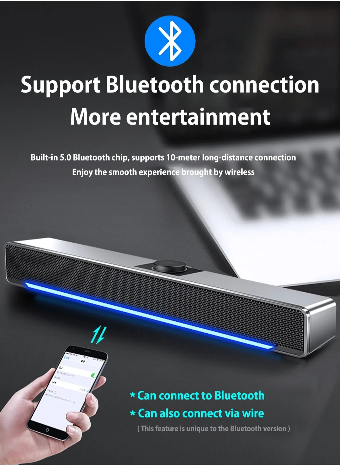 LED TV Sound Bar AUX Wired Wireless Bluetooth Speaker Home Theater System Surround SoundBar for TV PC Computer Speakers-2