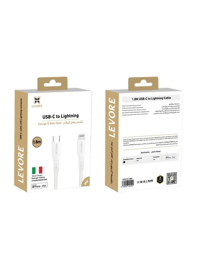 Levore USB-C to Lightning Cable MFI Certified TPE 1.8m - White-2