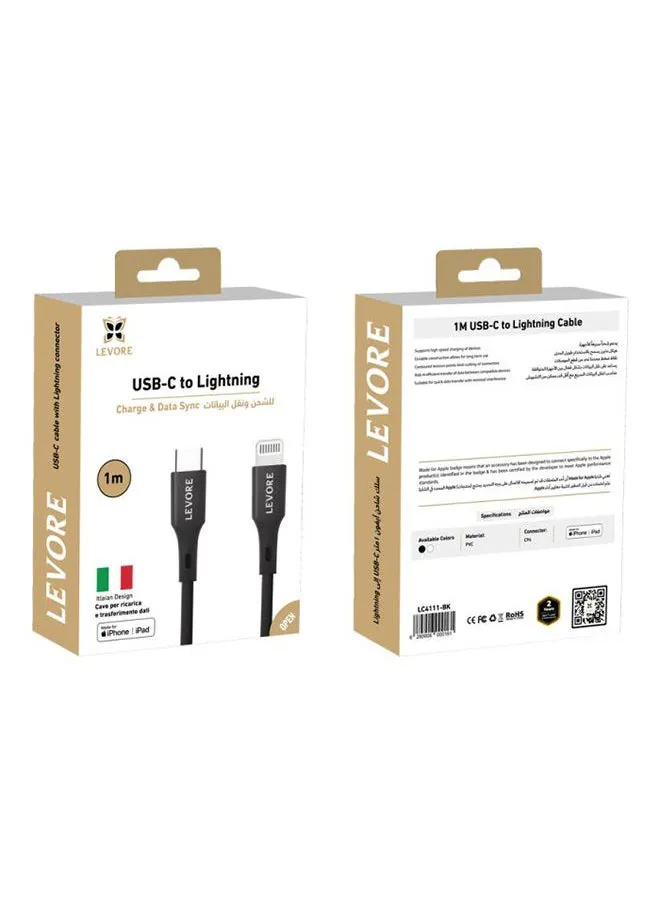 Levore USB-C to Lightning Cable MFI Certified TPE 1m - Black-2