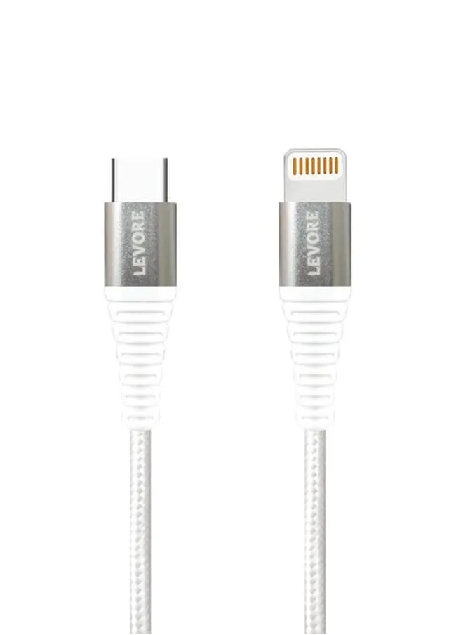 Levore USB-C to Lightning Nylon Cable MFI Certified 1.8m - White-1