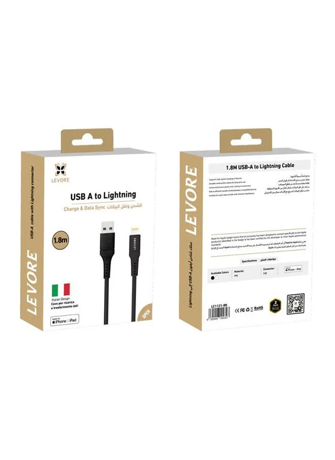 Levore USB to Lightning Cable MFI Certified TPE 1.8m - Black-2