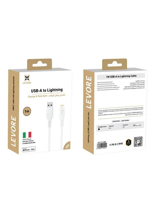 Levore USB to Lightning Cable MFI Certified TPE 1m - White-2