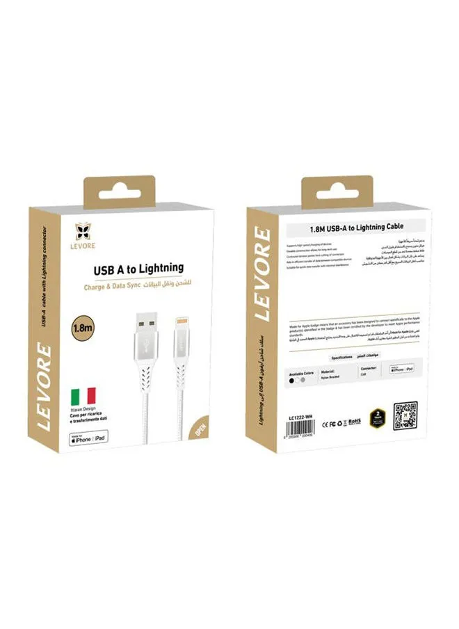 Levore USB to Lightning Nylon Cable MFI Certified 1.8m - White-2