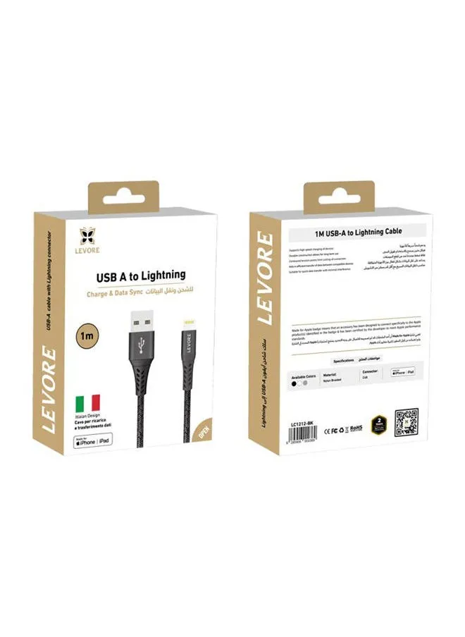 Levore USB to Lightning Nylon Cable MFI Certified 1m - Black-2