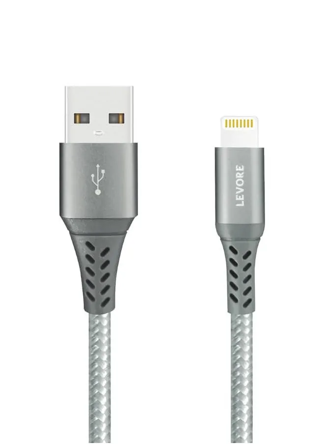 كابل ليفور USB إلى Lightning نايلون معتمد من MFI بطول 1 متر - رمادي-1