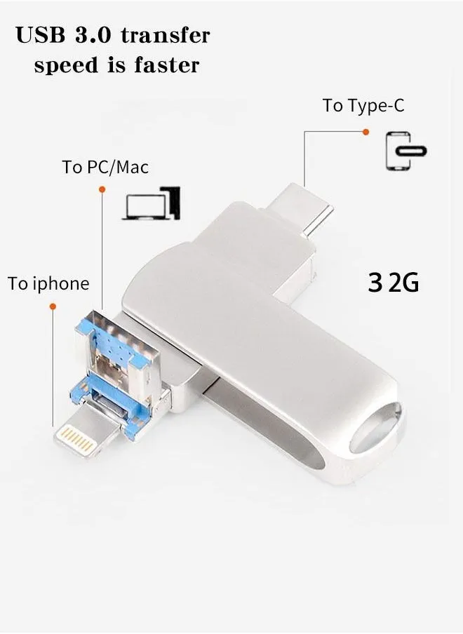 لايت المحمولة USB 3.0 نوع جيم فلاش حملة 32 جيجابايت فون / آي باد الفضة-2