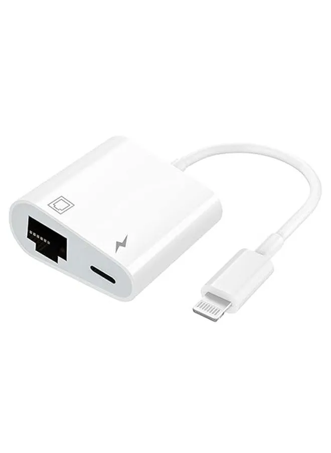 Lightning to Ethernet Adapter [Apple MFi Certified] 2 in 1 RJ45 Ethernet LAN Network Adapter with Charge Port Compatible with iPhone/iPad/iPod Plug and Play Supports 100Mbps Ethernet Network White-1