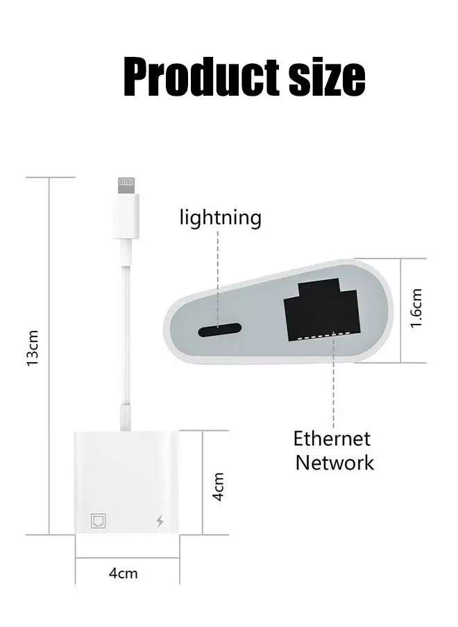 Lightning to Ethernet Adapter [Apple MFi Certified] 2 in 1 RJ45 Ethernet LAN Network Adapter with Charge Port Compatible with iPhone/iPad/iPod Plug and Play Supports 100Mbps Ethernet Network White-2