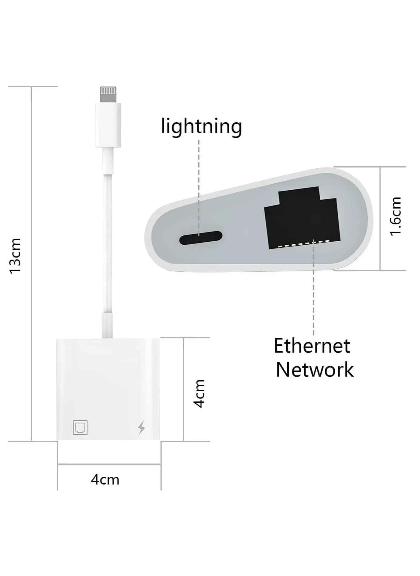 اثنين في واحد RJ45 محول الشبكة المحلية ، مع منفذ شحن متوافق مع اي فون / آي باد / آي بود ، التوصيل والتشغيل ، ودعم 100Mbps-2