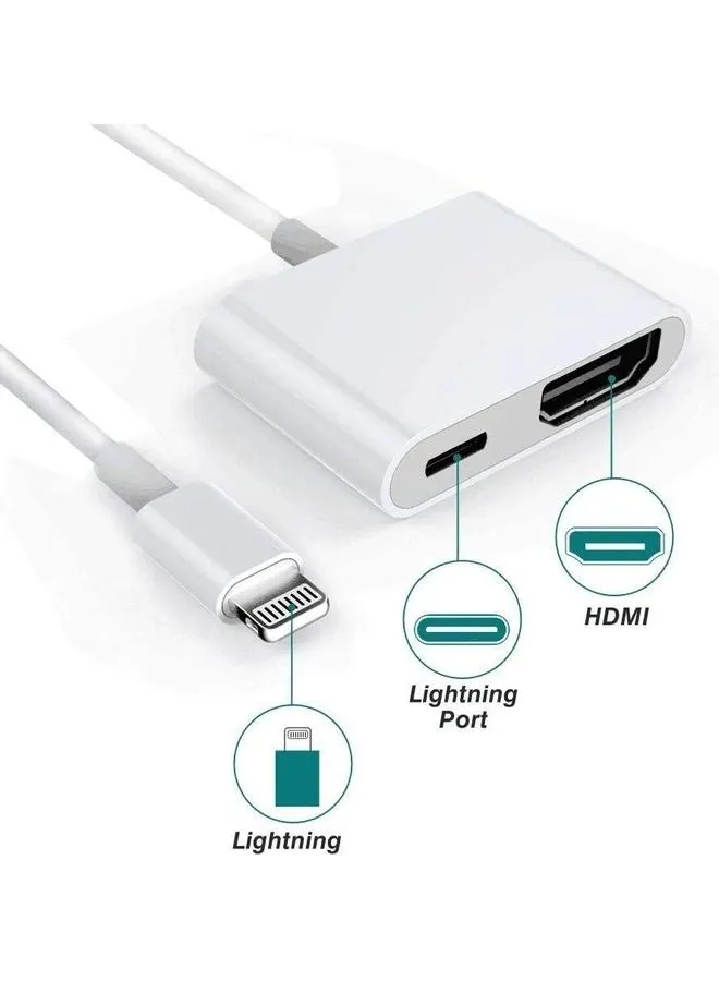 محول Lightning إلى HDMI لهاتف آيفون، ومحول كابل Lightning Digital AV إلى HDMI 1080P، وموصل لآيفون 7/ 7 بلس/ 6s/ 6s بلس/ 6/ 6 بلس/ 5/ 5c/ 5s/ SE، آي باد آير/ ميني/ برو أبيض-2